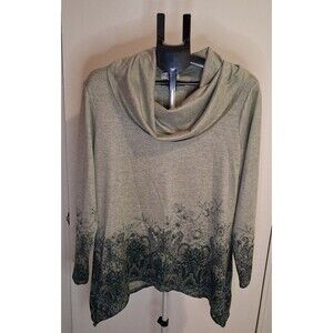 Women's One World Green Floral Cowl Neck Tunic w/ Sharkbite Hemline, Sz XL